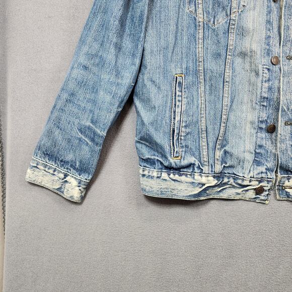 Levis Mens Jean Jacket XL Trucker 72334 Type 3 Blue Bleach Wash Distressed Chore - Picture 12 of 16